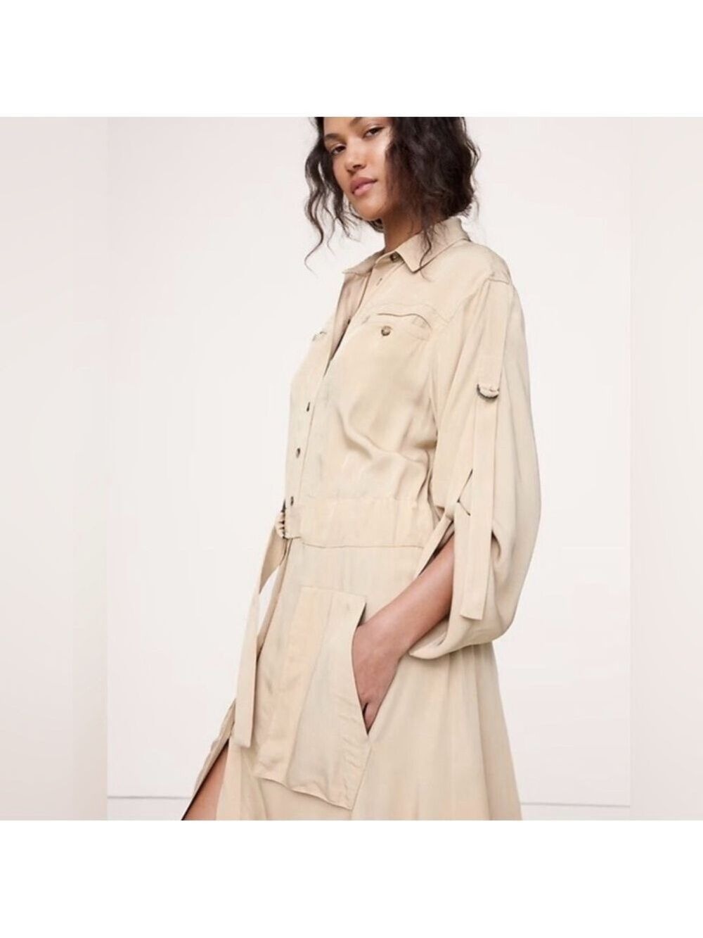 Banana Republic Archive Cashew Drapey Utility Safari Shirt Dress NWOT  Lagenlook - Picture 3 of 4